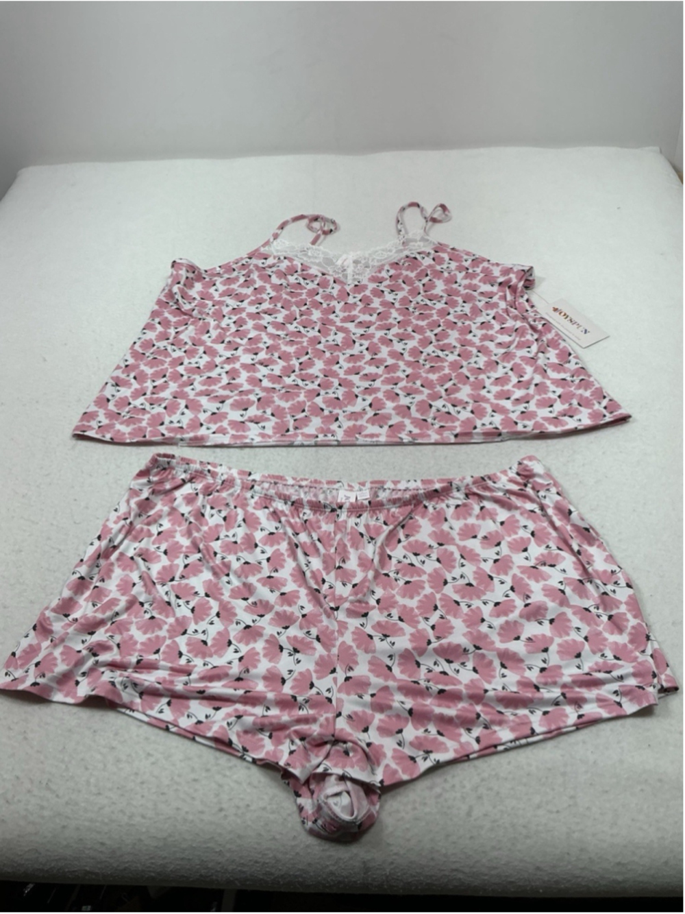 Womans NWT Joy Spun 2 Pc Summer Pajama Set 2X White Pink